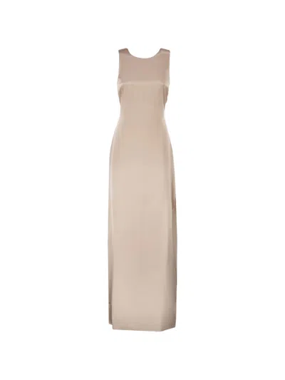 Max Mara Draped-back Silk Dress In Multi