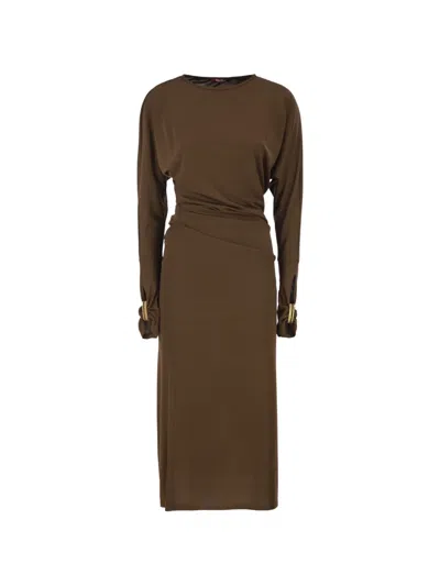 Max Mara Draped-waist Midi Dress In Brown