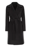 Max Mara Waist Belted Long Length Lapels Pockets In Black