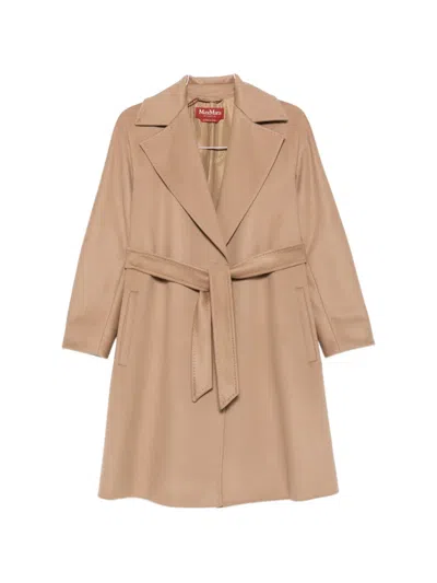 Max Mara Dravenna Belted Notch-lapels Coat In Brown