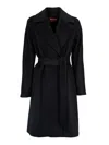 Max Mara Waist Belted Long Length Lapels Pockets In Black