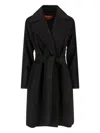 Max Mara Waist Belted Long Length Lapels Pockets In Black