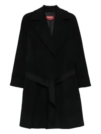 Max Mara Dravenna Wool Belted Coat In Black