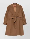 Max Mara Collar Coat With Belted Waist And Pockets In Brown