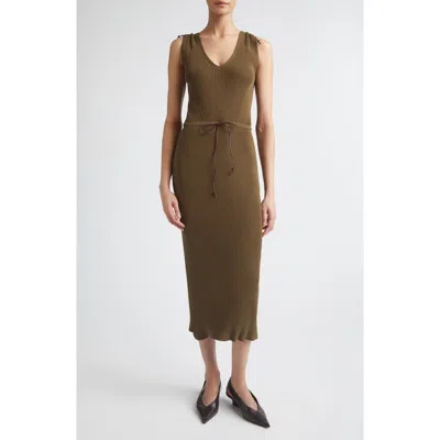 Max Mara Drawstring Cotton Blend Rib Sweater Dress In Brown