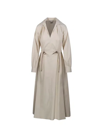 Max Mara Drawstring-fastening V-neck Midi Dress In Neutral