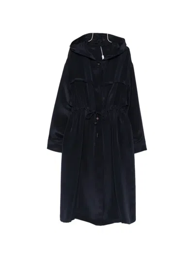 Max Mara Drawstring Hooded Coat In Black