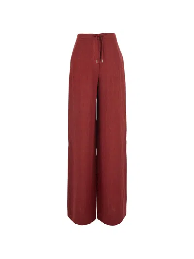 Max Mara Drawstring Linen Palazzo Pants In Brown