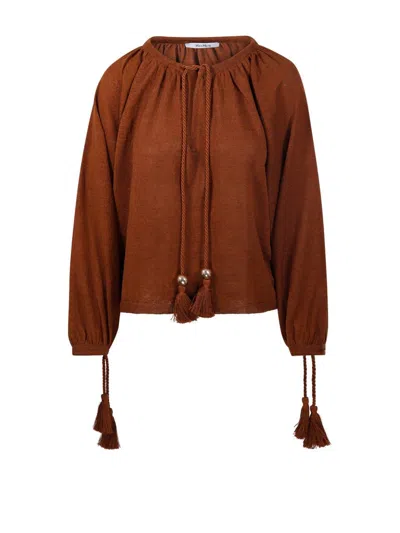 Max Mara Drawstring Long-sleeved Top In Leather Brown