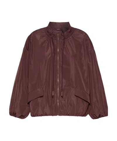 Max Mara Drawstring Ruffled Jacket In Burgundy