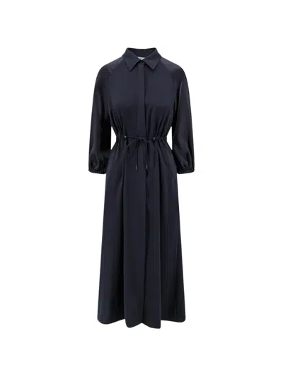 Max Mara Drawstring Silk Maxi Dress In 블루