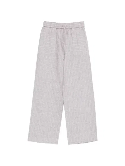 Max Mara Drawstring Striped Palazzo Pants In Silver