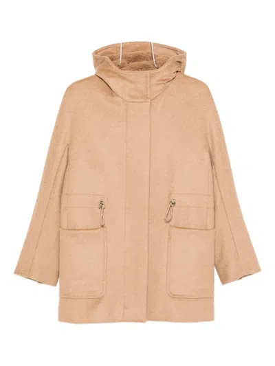 Max Mara Drawstring-waist Hooded Coat In Brown