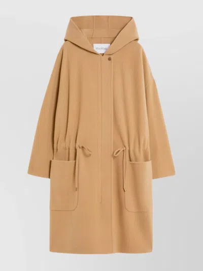 Max Mara Drawstring Waist Hooded Coat In Brown