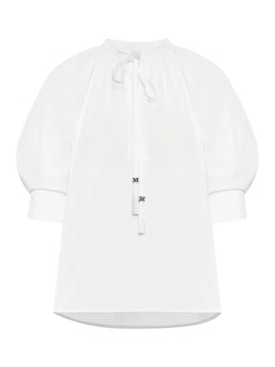 Max Mara Drawstringed Long-sleeved Shirt In Optical White