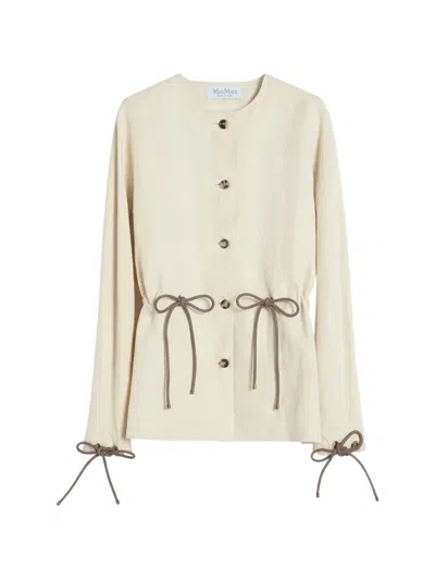 Max Mara Beige Linen And Silk Jacket With Drawstring In Neutral