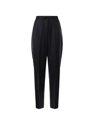 Max Mara Drawstring-waist Pleated Trousers In Black