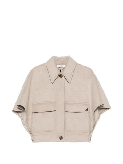 Max Mara Dream Button-up Cape Jacket In Brown