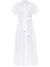 Max Mara Belted Midi Dress Short Sleeves In White