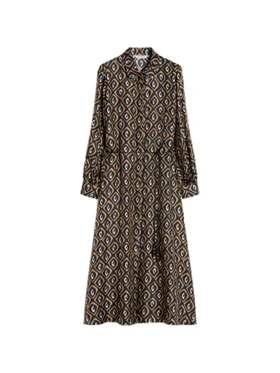 Max Mara Giara Print Silk Midi Shirt Dress In Brown
