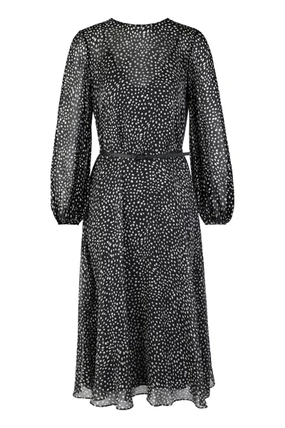 Max Mara Dress In Printed Chiffon In Black