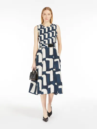 Max Mara Dress In Printed Poplin In Blue