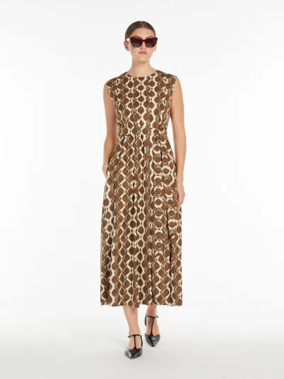 Max Mara Dress In Printed Poplin In Ecru