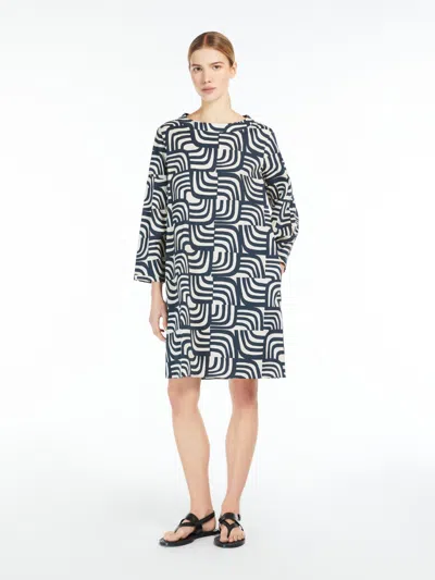 Max Mara Dress In Printed Poplin In Ultramarine