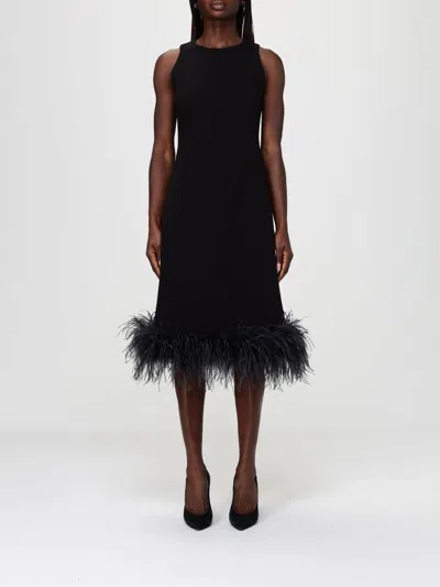 Max Mara Semito Feather-trimmed Midi Dress In Black