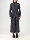 Max Mara Go Belted Waist Midi Dress With Long Sleeves In Blue