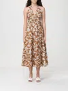 Max Mara Halterneck Printed Cotton Midi Dress In Brown