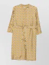 Max Mara Dress Printed Belted Waist Mandarin Collar In Multi