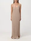 Max Mara Long Beige Ribbed Dress With U Neckline In Lurex Woman In Yellow