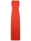 Max Mara Cady Long Dress In Red With Deep Back In Orange
