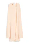 Max Mara Managua Silk Long Dress With Silk Cape And Metal Detail In Pink