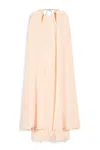 Max Mara Managua Silk Long Dress With Silk Cape And Metal Detail In Pink