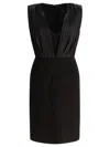 Max Mara Deep V-neck Dress With Pleated Bodice In Black