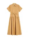 Max Mara Agoraio Belted Eyelet-embellished Cotton-poplin Midi Shirt Dress In Brown