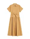 Max Mara Agoraio Belted Eyelet-embellished Cotton-poplin Midi Shirt Dress In Brown