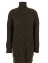 Max Mara Cashmere And Wool Turtleneck Cable Knit Dress In Brown