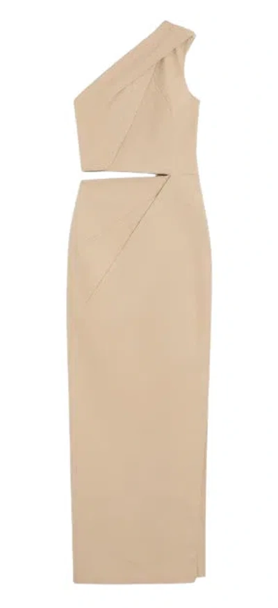 Max Mara Concealed Zip Asymmetric Dress In Neutral