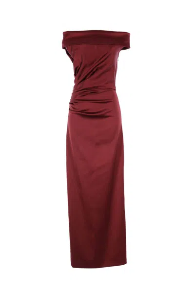 Max Mara Long Stretch Satin Dress In Burgundy