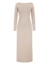 Max Mara Ribbed Maxi Dress With Round Neckline And Deep V-back In Neutral
