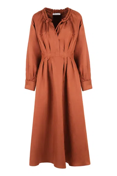 Max Mara Drina Linen And Silk Dress In Brown