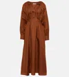 Max Mara Drina Midikleid Aus Twill Aus Einer Leinen-seidenmischung Mit Falten In Brown