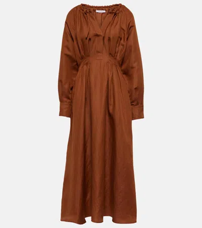 Max Mara Drina Midikleid Aus Twill Aus Einer Leinen-seidenmischung Mit Falten In Nudefarben