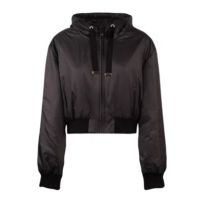 Max Mara Hooded Bomber Jacket In Water-resistant Canvas In Black