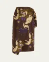 Max Mara Dritto Floral Shantung Silk Wrap Skirt In Coffee