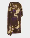 Max Mara Dritto Floral Shantung Silk Wrap Skirt In Coffee