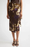 Max Mara Dritto Floral Shantung Silk Wrap Skirt In Coffee
